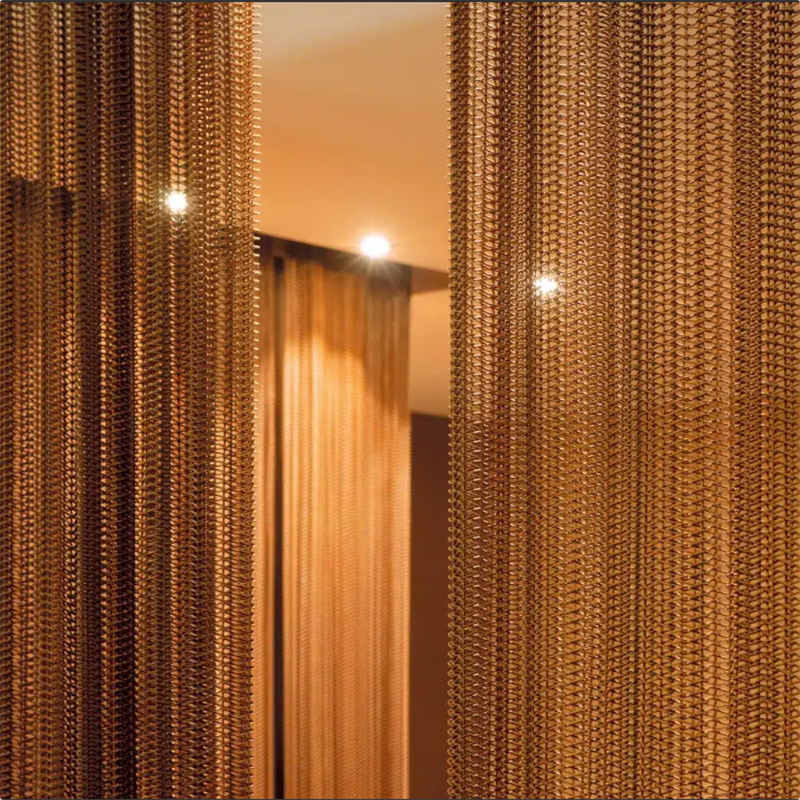 Flexible decorative Gold aluminum antique brass Steel Chain Link Wire ceiling Door Wall Room Divider Woven metal mesh curtain