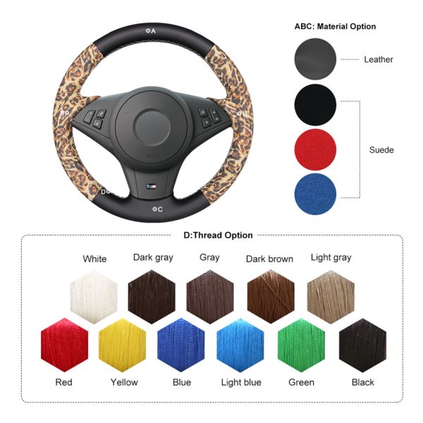 Custom Leather Steering Wheel Cover for BMW E60 M5 E63 E64 Cabrio M6 2005-2010 Colorful