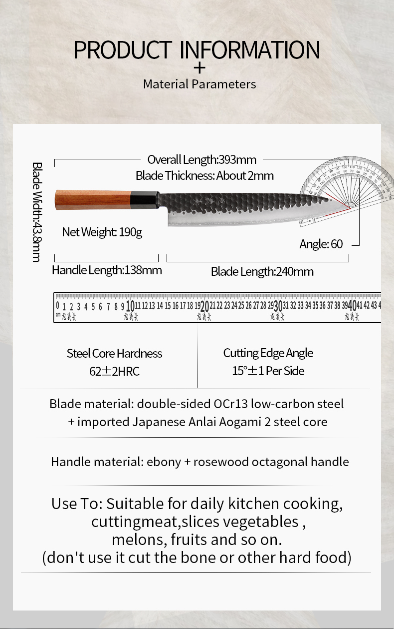 Aogami 2 Gyuto Knife Hand‑Forged Japanese Chef’s Knife for Professional Kitchen