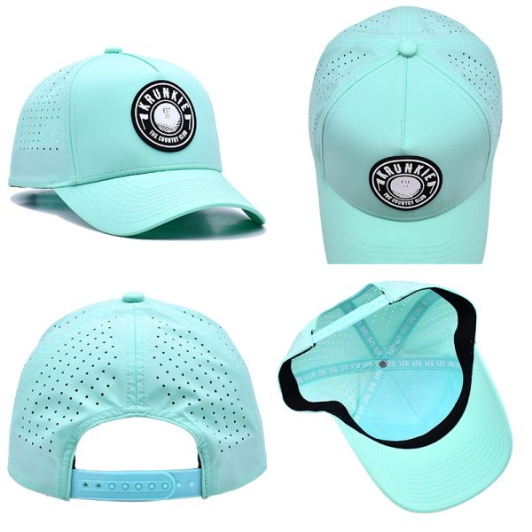 Кривая пик 5 панель спортивная шапка с логотипом резинового патча лазерные отверстия на спине