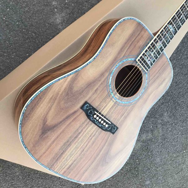 Real Abalone Inlay 41 Inch Koa Wood Round Body Classic Acoustic Guitar Free Shipping