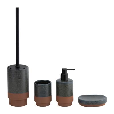 Acessórios de balcão de banheiro em cerâmica Conjunto Forma redonda Dois tons Dispensador de sabão de bomba preta Produtos domésticos
