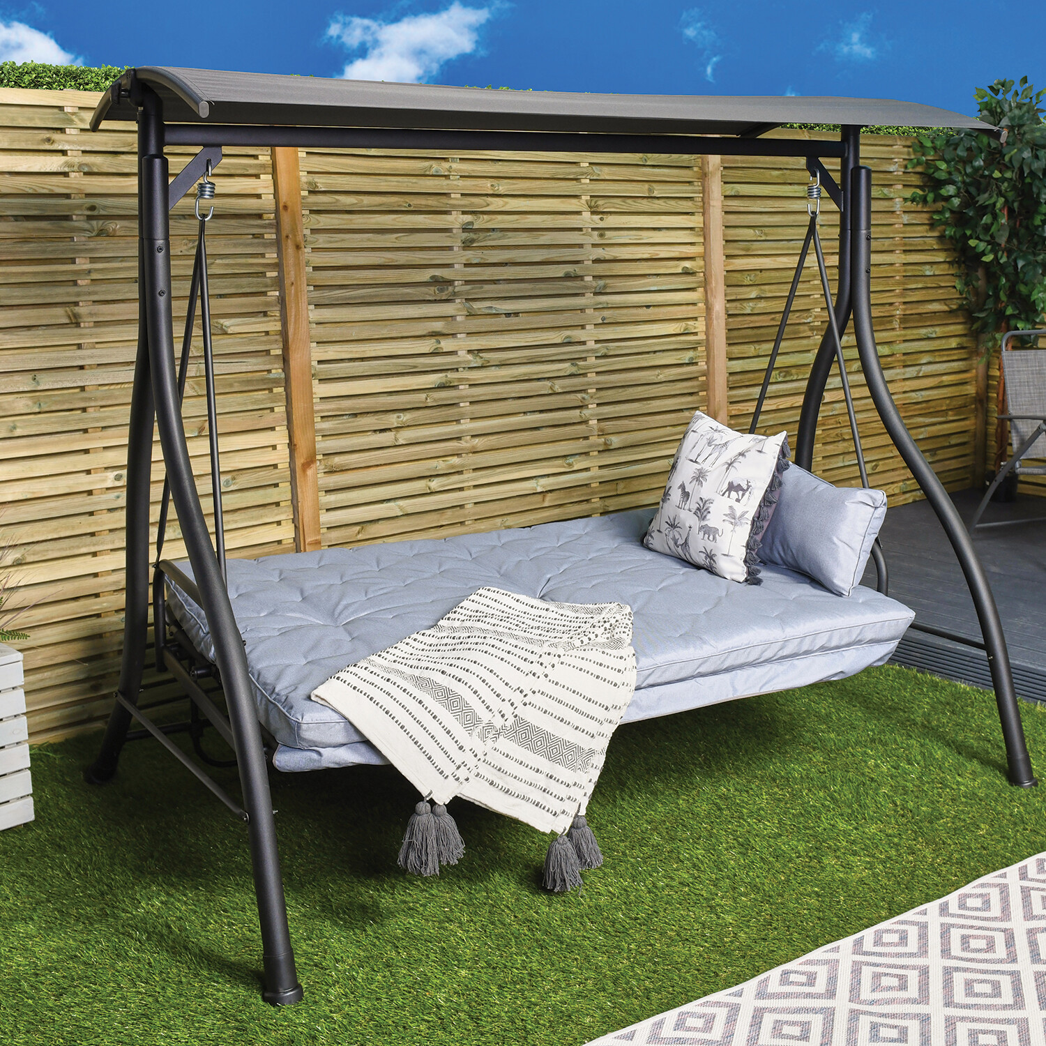 AJUNION 3 Seater Outdoor Swing Bed Patio Swings Hanging Chair Mail Packing Y Included