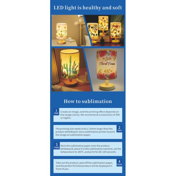ZELOYAUT Sublimation Led Lantern Wood Base Desktop USB Night Lamp Sublimation PET Blanks Desktop Night Lamp for Home Decor