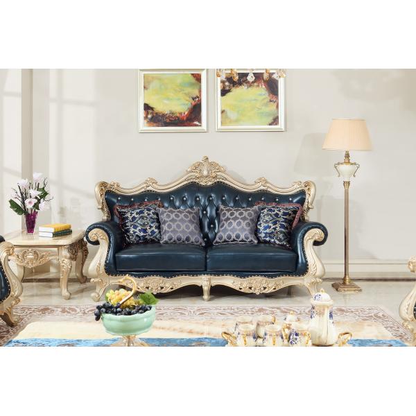 European style Luxury Leather Sofa set wood carving by Joyful Ever Living room Furniture