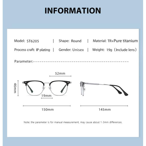 Свет классической квадратной рамки титана TR людей стекел комбинации анти- голубой