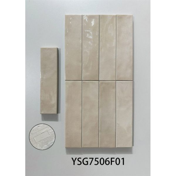 Elegant Retro Beige Pink 75x300mm Glossy Inside Ceramic Wall Tiles For Bedroom and Dining Room