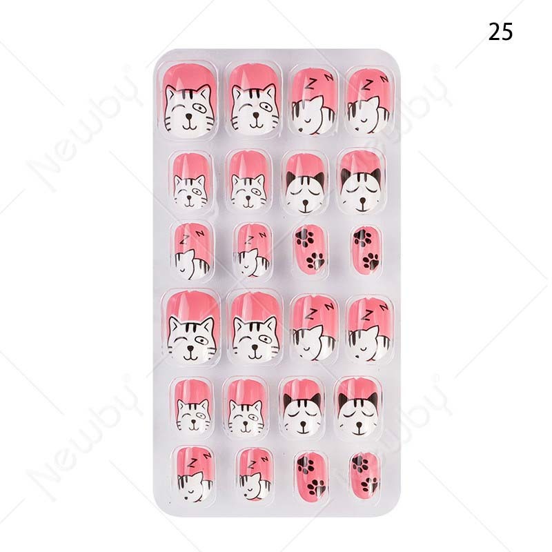 24Pcs Short Kids False Nail Gift Children Nail Art Decoration