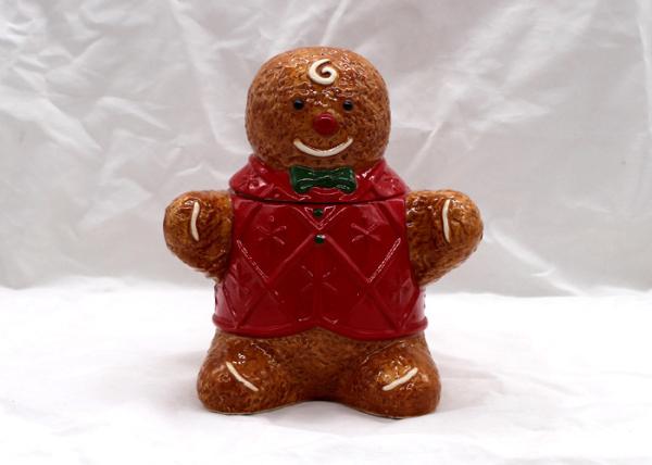 Gingerbread Man Ceramic Cookie Jar Holiday Gifts With Red Cloth Cookie Jar