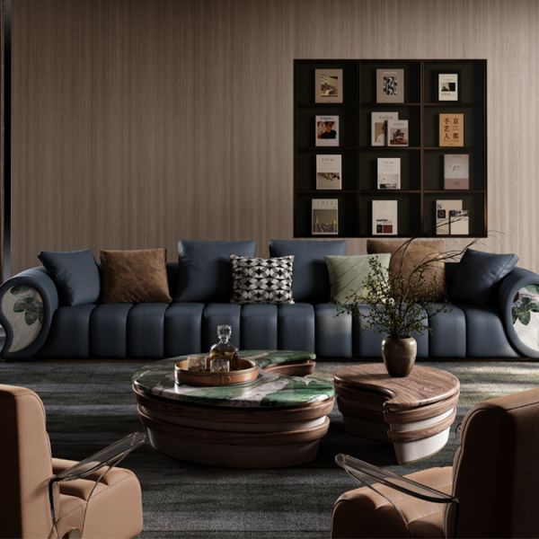 Italian Leather Light Luxury Sofa Set Modern Designer Simple Curved New Import for Villa Living Room Sponge Filling Material