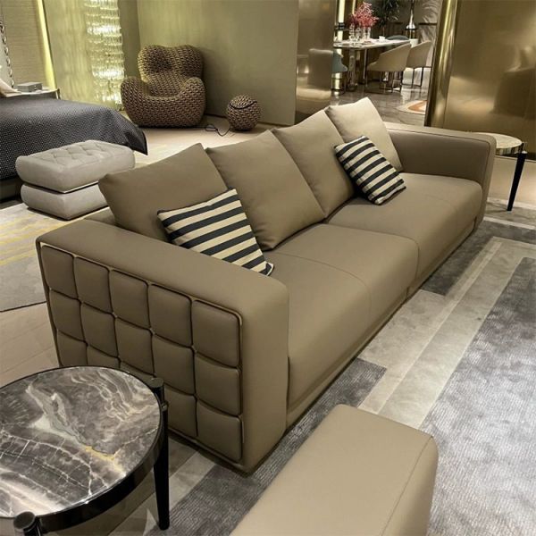 Contemporary Light Luxury Sectional Living Room Sofa Set High-end Villa Leather Sofas Furniture