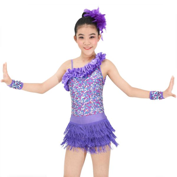 Two Pieces One Shoulder Latin Dance Costumes Holograms Sequins Competition Performance Outfits