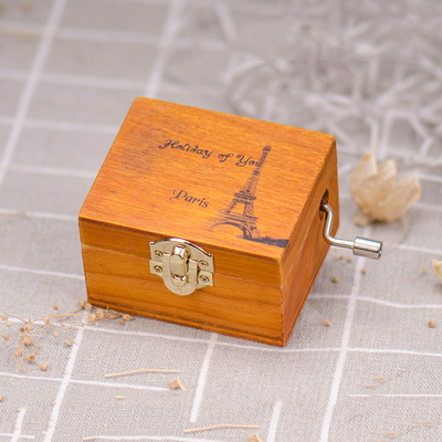 Christmas Holiday Wooden Jewelry Music Box with Silk-Screen Printing and Burned Design