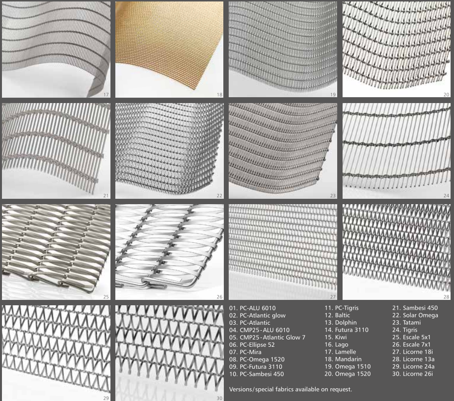 GKD METAL FABRICS 09.PC-Futura 3110 10.PC-Sambesi 450 11.PC-Tigris 12.Baltic 25.Escale 5x1 26.Escale 7x1 27.Licorne 18i 28.Licorne 13a 29.Licorne 24a 30.Licorne 26i