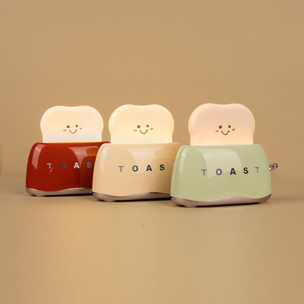 USB Toast Cartoon LED Night Light Kawaii Bread Table Lamp With Timer Home Decor