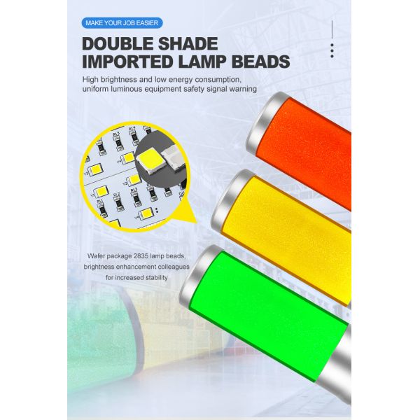Luz de torre de señal LED de brillo amarillo, luz de advertencia de torre para máquina, 3 colores, intermitente, 12V 24V
