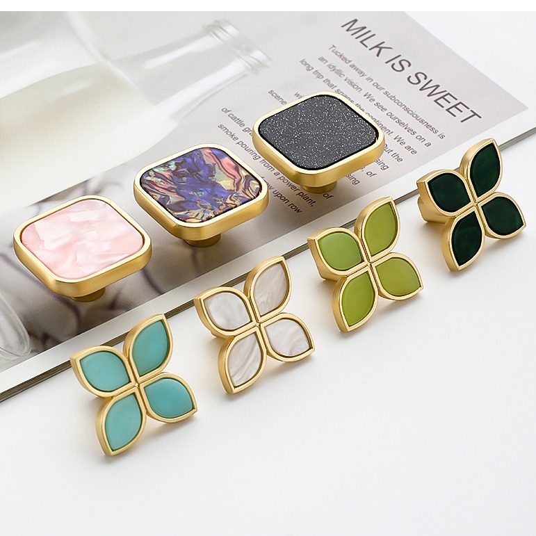 Modern New Design Colorful Marble Wood Knobs Handles Mica Single Hole for Drawer Dresser Cabinet Kitchen Furniture Home