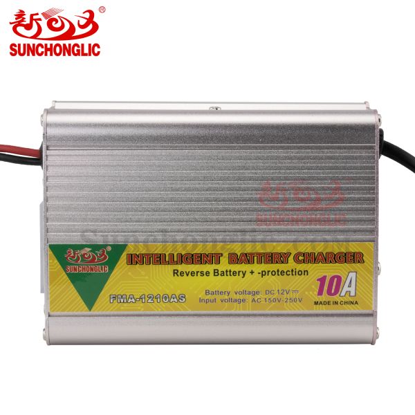 12V 10A AGM Gel Battery Charger with Three-Step Charging and 150V–250V AC Input for Lead-Acid Batteries