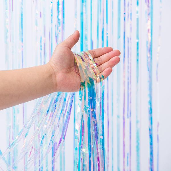 2m 3m Blue Silver Tinsel Backdrop Rain Curtain Foil Backdrop