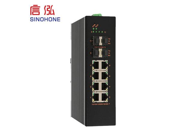 Black Din Rail Gigabit Ethernet Switch 4 1000m Sfp Fx Ports + 8 10/100/1000m Tx Ports