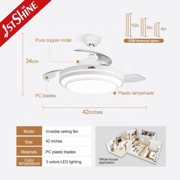 Ventilador de teto LED de 42 polegadas com lâminas ocultas e material acrílico metálico da 1stshine