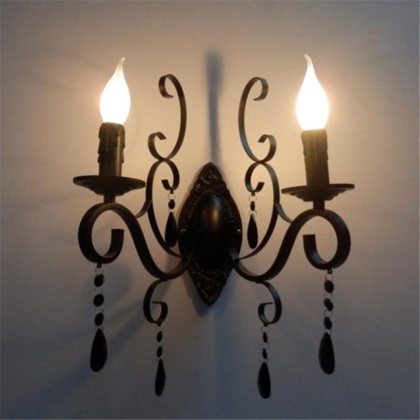 classic vintage candle wall light black wrought iron body crystal deco wall mount light (WH-VR-99）