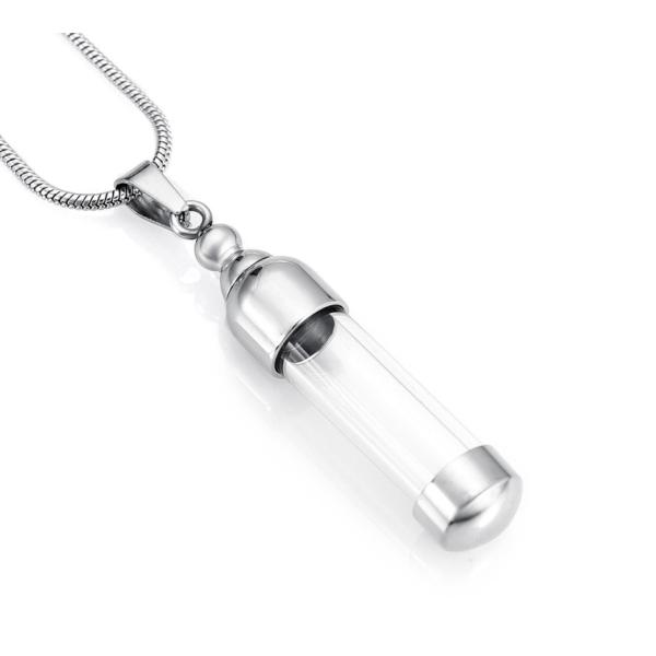 Stainless Steel Glass Container Cylinder Tube Urn Pendant Memorial Necklace Ashes Holder Keepsake Cremation Jewelry