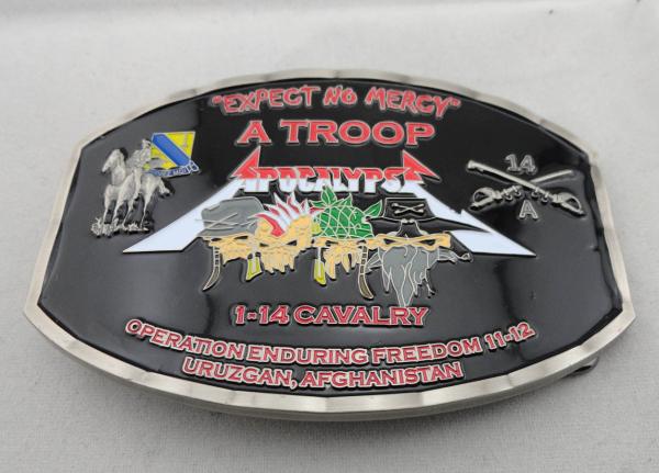 Zinc Alloy / Pewter Troop Belt Custom Made Buckles Antique Nickel Plating with soft Enamel