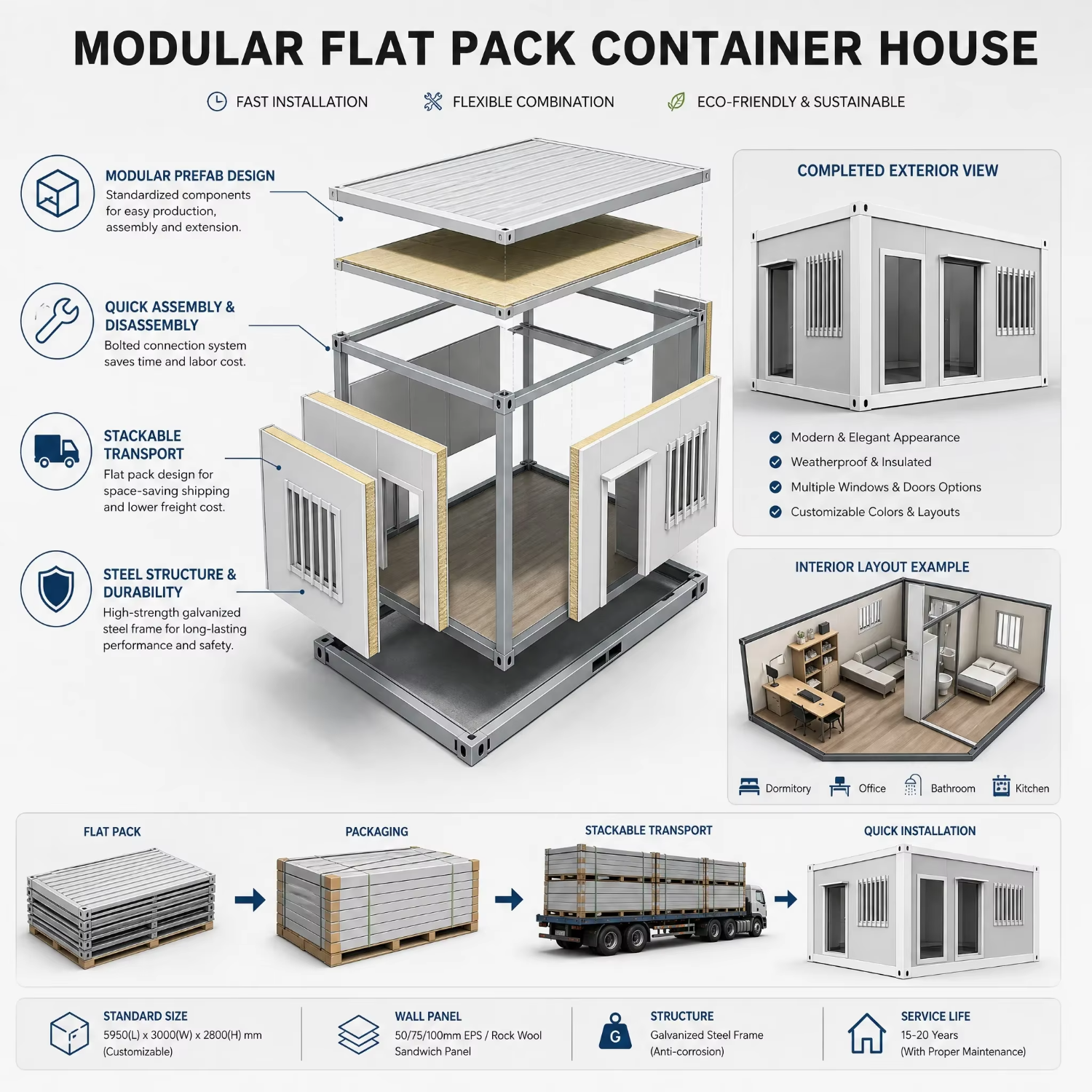 Environmental Protection Low Cost Recycle Packing Box House Parking for Construction Site Dormitory and Labor Camp Unit