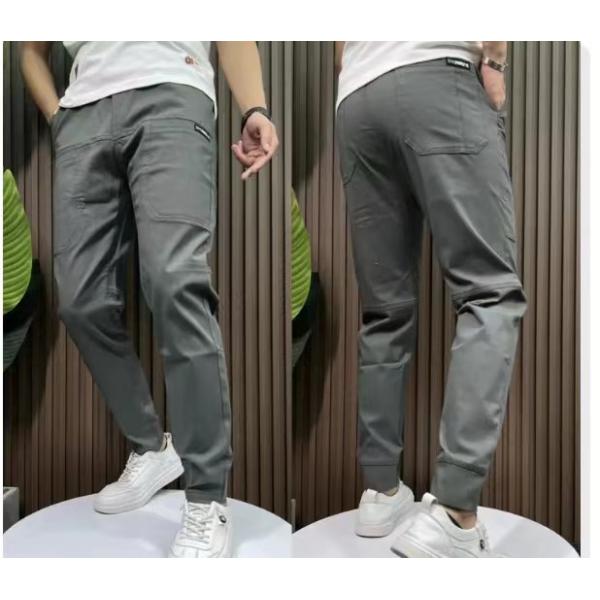 Flat Front Style Mens Cargo Pants InStock with Custom Buttons Loose Fitness Joggers