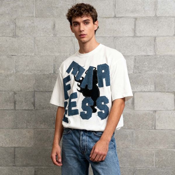 Custom Distressed Boxy T Shirt for Men Cotton Applique Embroidery Patch Cropped Tee Drop Shoulder Plain Raw Hem T-Shirts