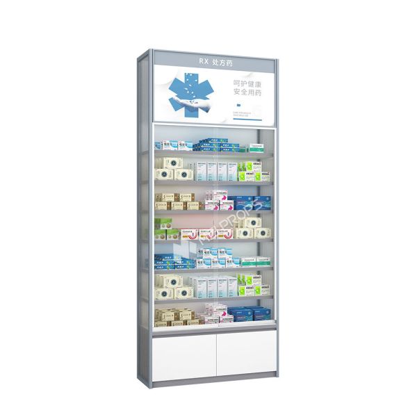 Medicine Pharmacy Shelving Systems Glass Cabinet Display Showcase For Shop
