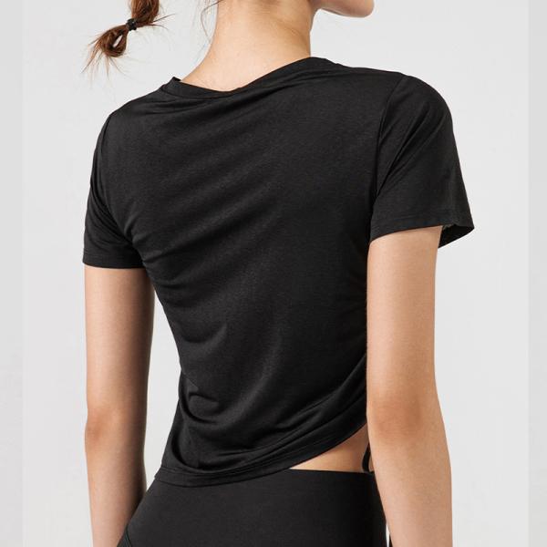 Round Neck Pleated Ladies Yoga Tops Breathable Women'S T Shirt