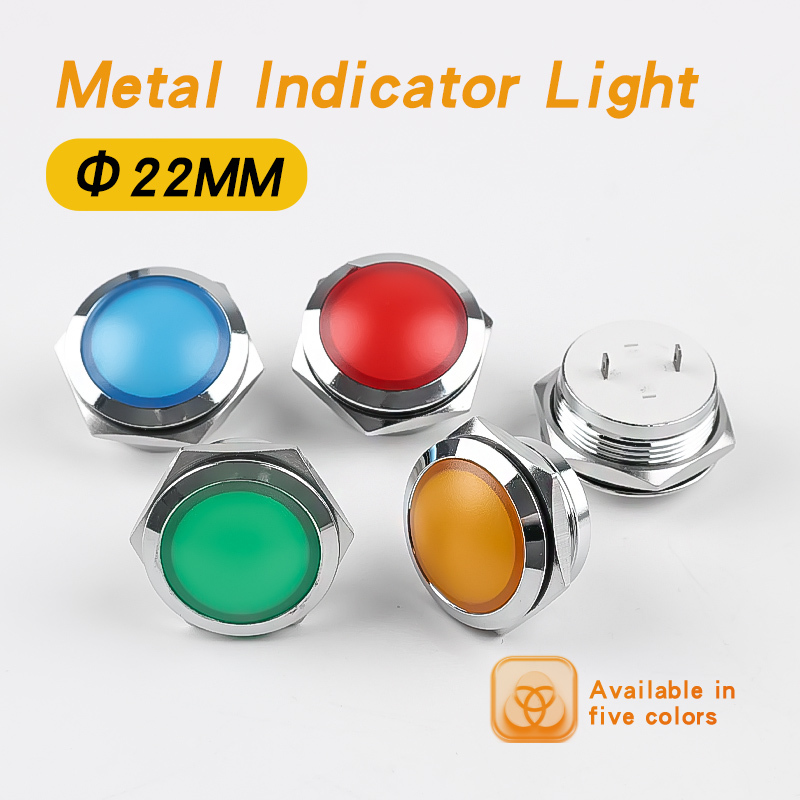 22mm Metal Indicator Light Short Spherical Crystal Finish Waterproof Welding