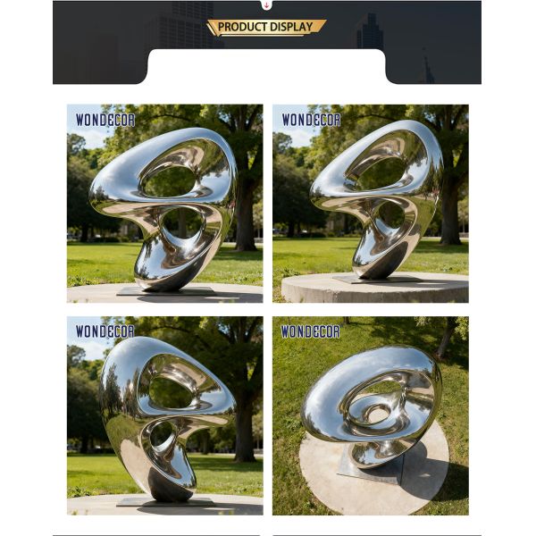 Large Outdoor Modern-Style Streamlined Stainless Steel Sculpture for Garden Lawn