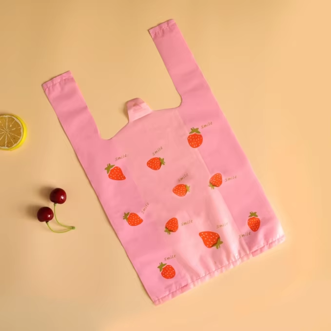 Cute Pink Strawberry BOPP Disposable Plastic Bag Valve for Clothing Cookware Umbrella Packaging-Customizable Size Color Heat