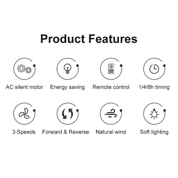 Vento forte 52 polegadas Moderno de cobre Motor 4 preto LED SS lâmina Ventilador de teto com luz
