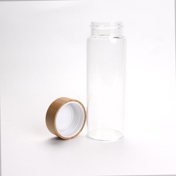 Fruit and Tea Infuser Water Bottle. Double Walled Glass Bottle with Bamboo lid
