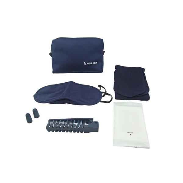 Dark Blue Color Airline Amenity Kit Helpful For Outdoor Travel With Oxford Fabric Pouch