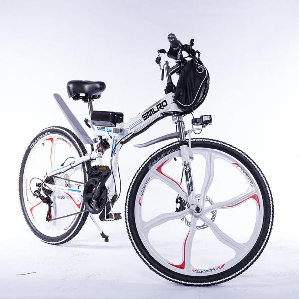 Blue 26 Inch Folding Electric Mountain Bike Hidden Battery 48V 350W