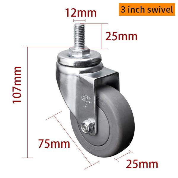 EDL Light Duty Caster Wheels 3 Inch 75mm 70kg Threaded TPE Caster