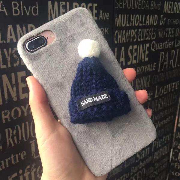 DIY Korean Plush Christmas Handmade Woollen Hat Winter Style Back Cover Cell Phone Case For iPhone 7 6s Plus