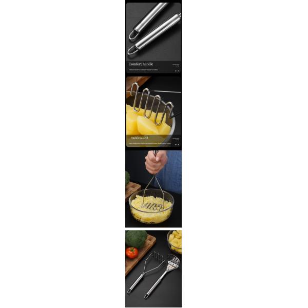 Bamboo Potato Smasher Stainless Steel Slicing Press for Making Perfect Mashed Potatoes