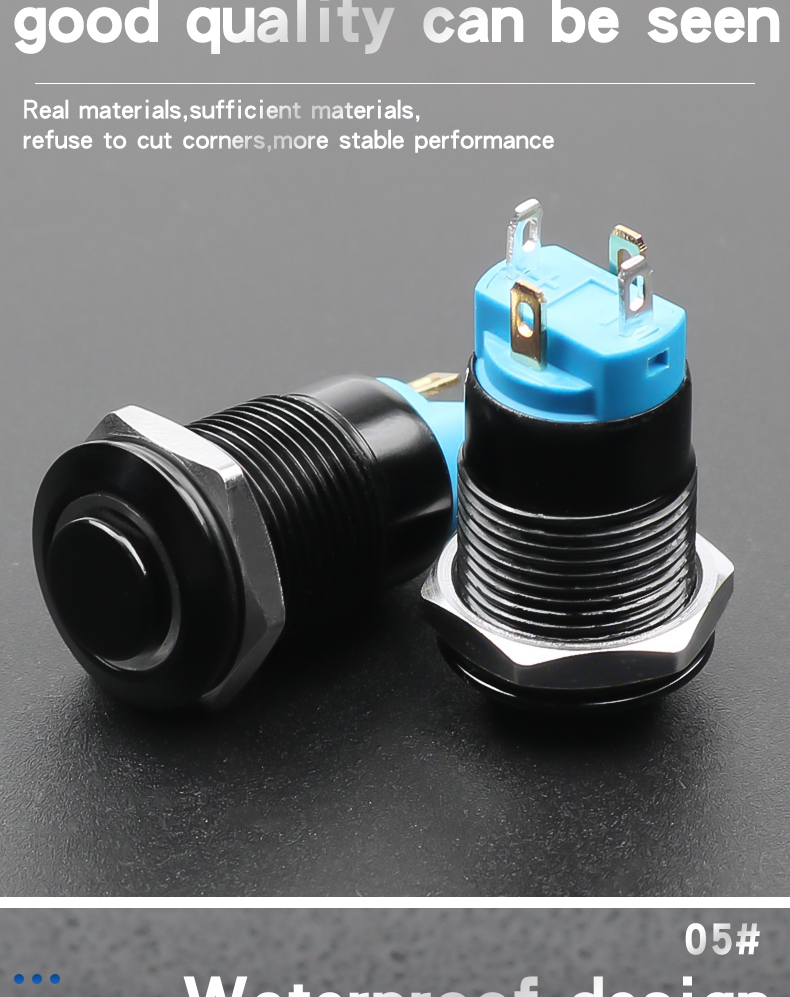 12mm Metal Push Button Switch Latching 1NO Oxidized Black Shell With LED 4Pins No LED 2Pins High/Flat Head 6V 24V 220V Red/Green