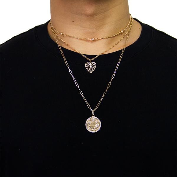 Collar con forma de corazón pequeño con diamantes brillantes chapado en oro de 14 quilates para mamá