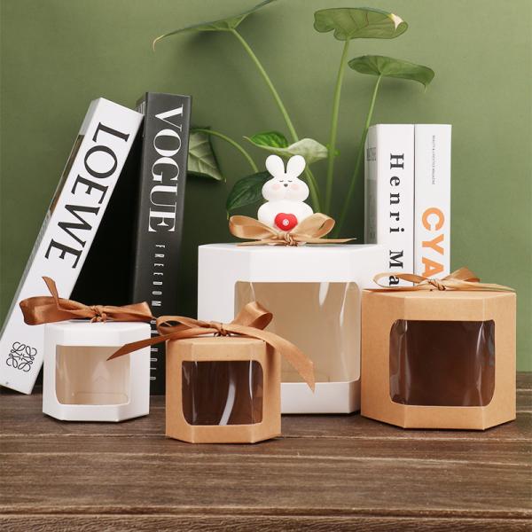 Custom Hexagonal Kraft Paper Gift Box with Window Display