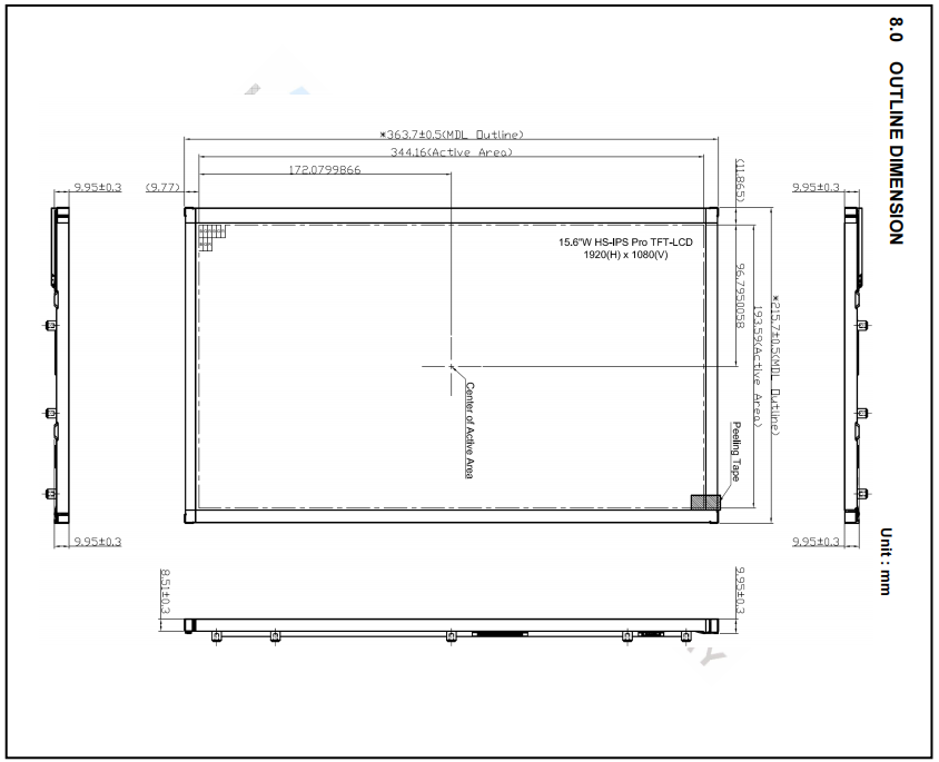 850nits дисплей LCD 15,6 дюймов автомобильный с интерфейсом LVDS
