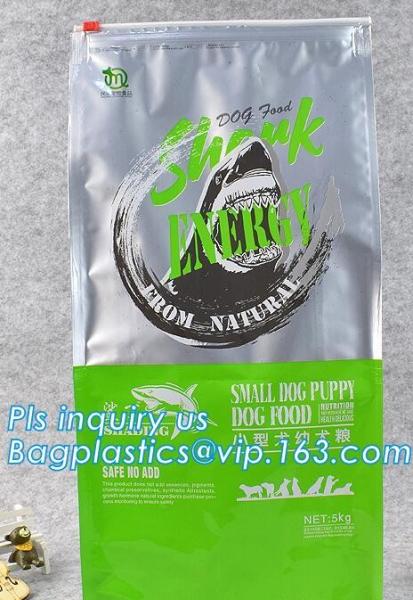 15kg 20kg side gusset plastic bag pet food packaging with slider zipper, flat bottom plastic pet food bag with slider zi