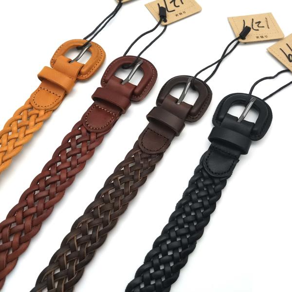 Cowhide Brown Braided Leather Belt Width 24mm Multipurpose Durable