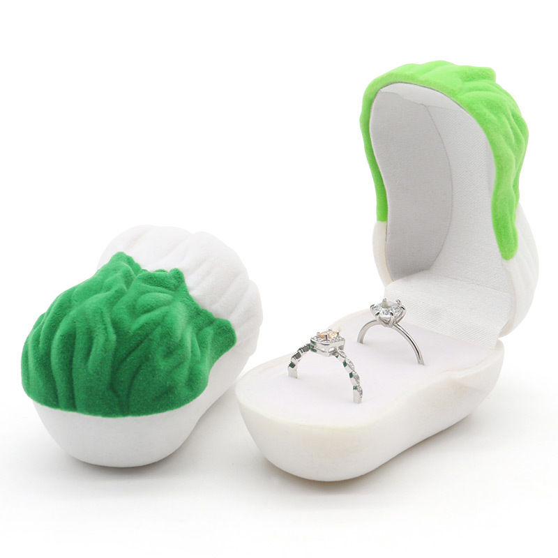 Various Styles Velvet Flocked Jewelry Box Velvet Double Ring Box For Convenient Packing